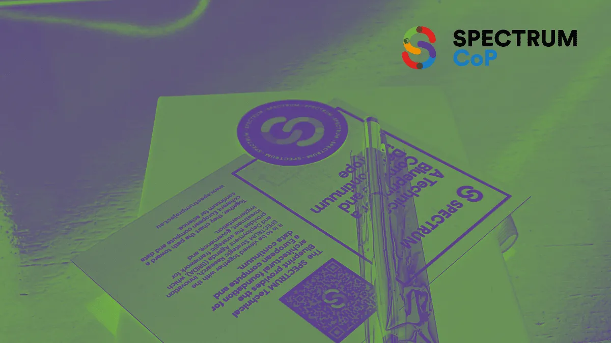 SPECTRUMCoP logo above a printed SPECTRUM Technical Blueprint card and sticker